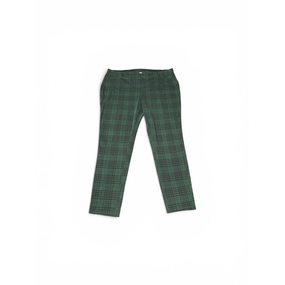 Plus Size Green Tartan Plaid Pants Women's 3X Preppy Pull On Skinny Leg Trousers